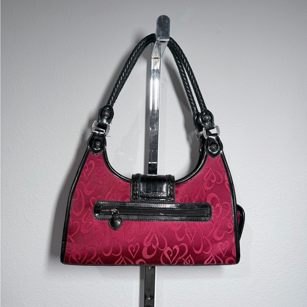 Y2K Red Heart Jacquard Shoulder Bag Black Faux Croc McBling Purse - Picture 4 of 12